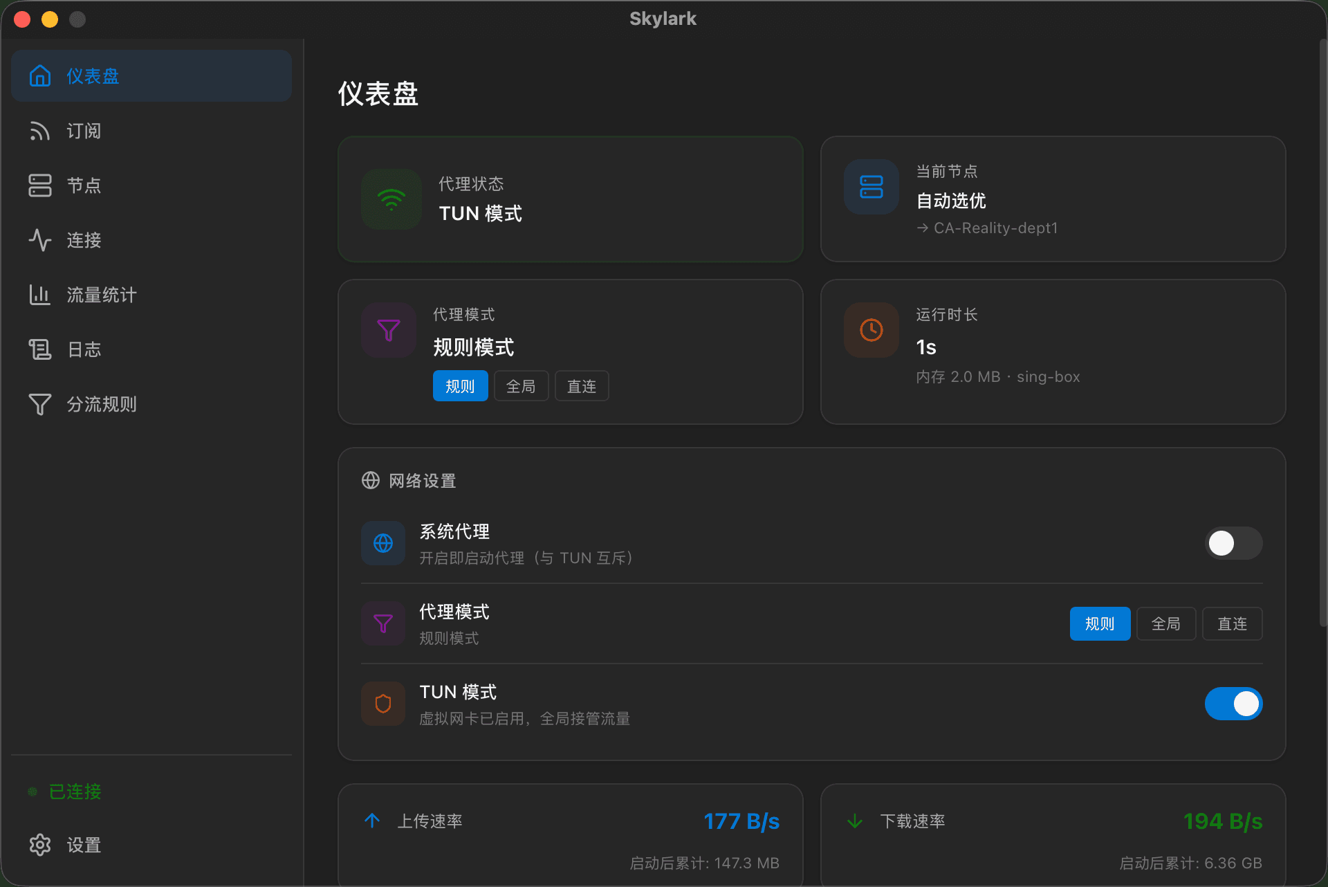 Skylark 仪表盘界面